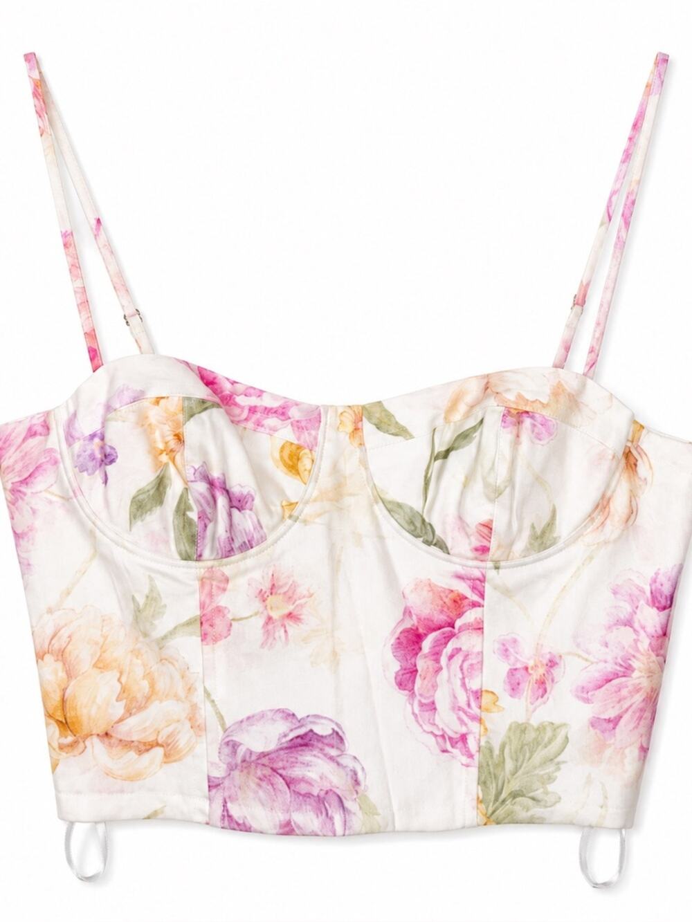 Antonio Melani Floral Bustier Crop Top - White with Pink & Yellow Floralsize 4